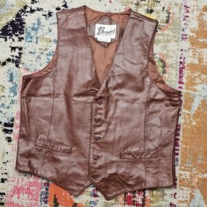 Vintage Berman’s Leather Vest Size 44 Brown Western Button Front Slit Pockets